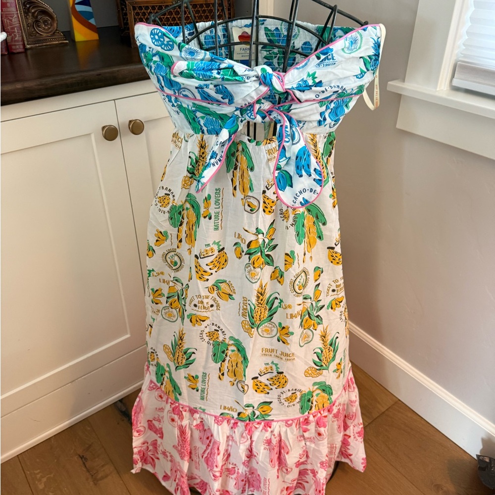 Farm Rio for Anthropologie Blue and Green Patterned Swim Cover Up/Dress
